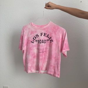 Pink text tie dye tee